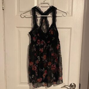 Torrid Black Mesh Dress with Floral and Skull Design